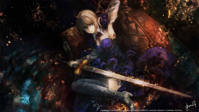 Saber from Fate Series with a sword