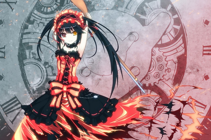 Tokisaki Kurumi from Date A Live with a clock background