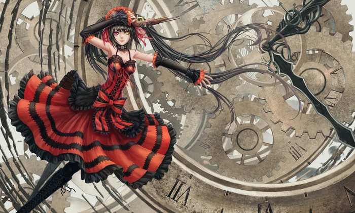 Tokisaki Kurumi from Date A Live with a clock background
