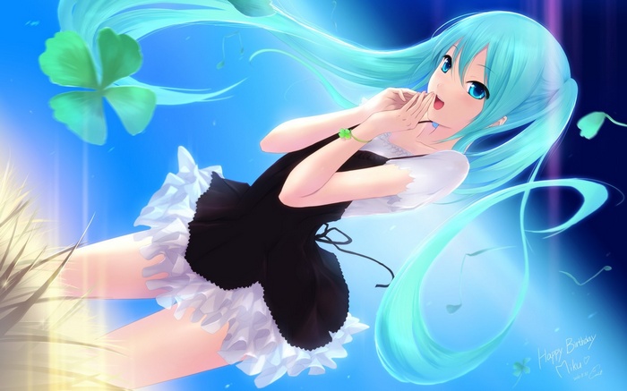 Hatsune Miku with Aqua Twintails and Clover