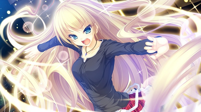 Anime girl with blonde hair and blue eyes
