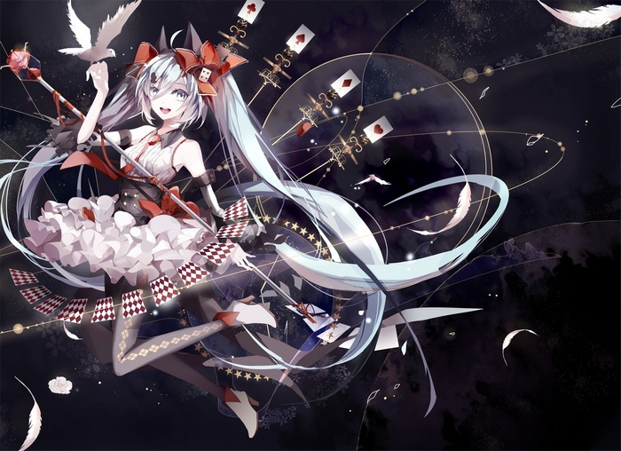 Hatsune Miku with Birds and Cards