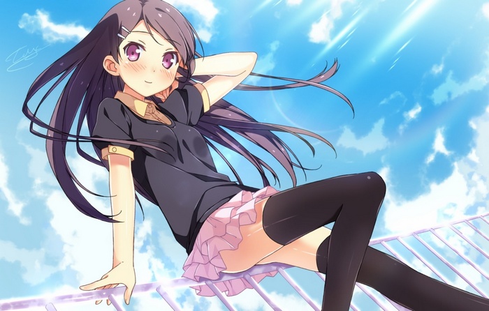 Anime girl with purple hair and pink skirt