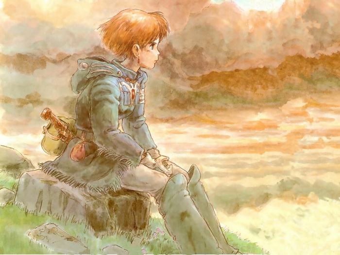 Nausicaa of the Valley of the Wind sitting on rocks