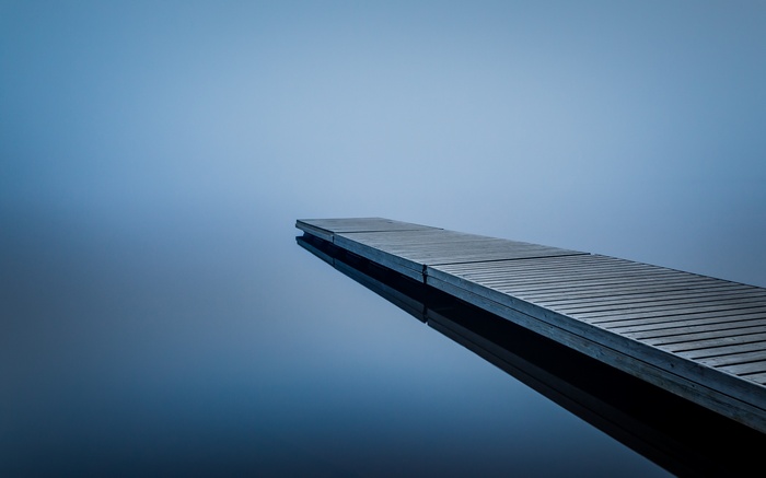 simple background, water, mist, lake, calm waters, photography, dock