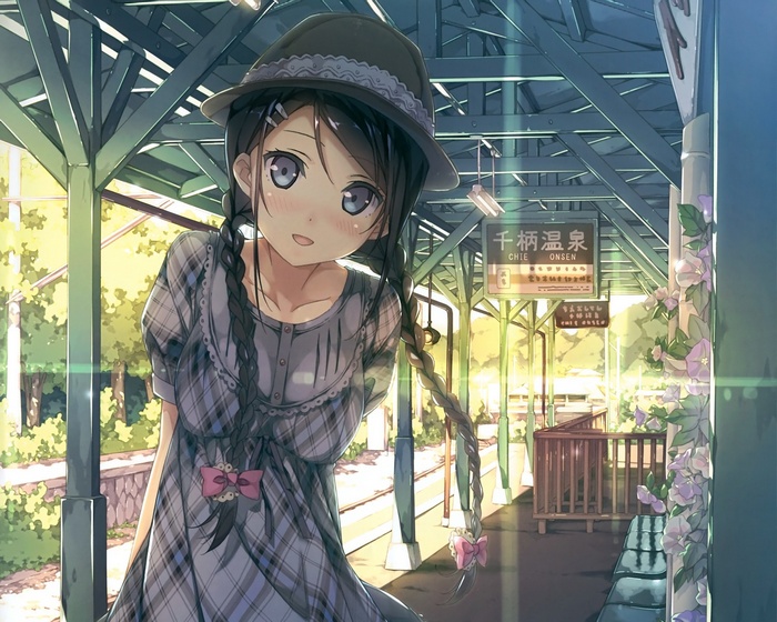 Anime girl at a train station