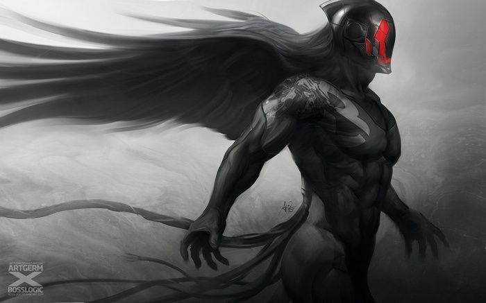 Dark Warrior with Wings and Red Visor