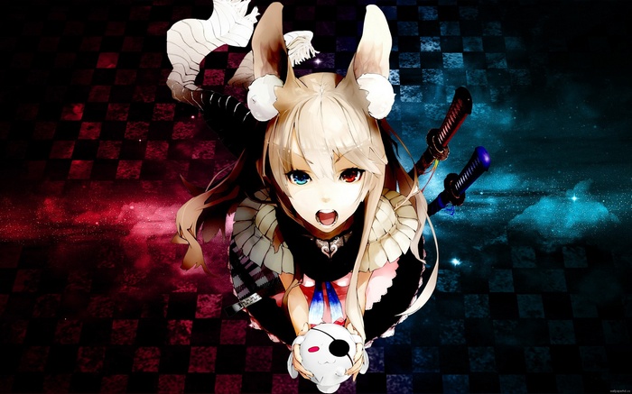 Anime girl with heterochromia and swords