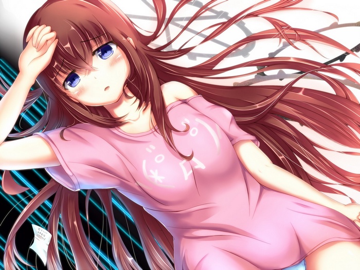 Makise Kurisu from Steins;Gate in a pink shirt