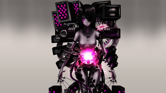 Anime girl with glowing core and mechanical parts