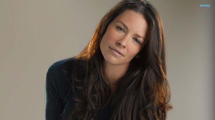 Evangeline Lilly portrait with long brown hair