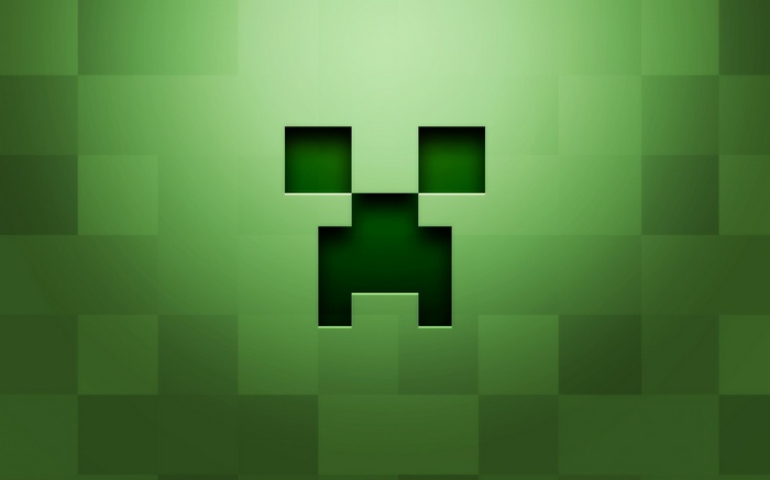 Minecraft Creeper face on green pixelated background