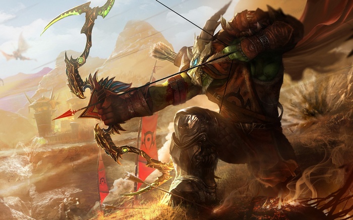 Orc archer aiming a bow in World of Warcraft