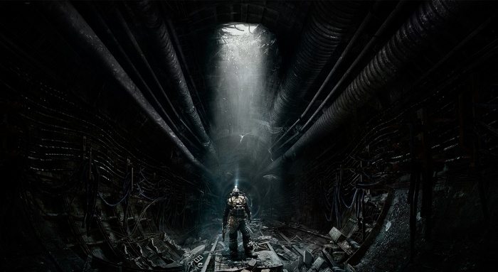 Metro: Last Light underground tunnel with a lone figure