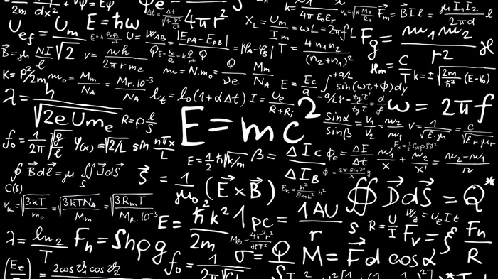 Physics formulas on a black background