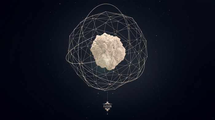 Abstract digital art with a central object and geometric network