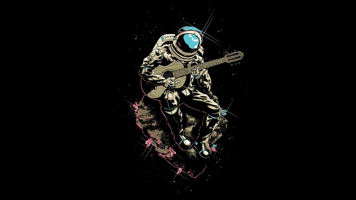 Black Space Background Asteroid Spacesuit Brazil Guitar Music Meteors Playing Sitting Space Suit Digital Art Humor Men Helmet Musician Astronaut