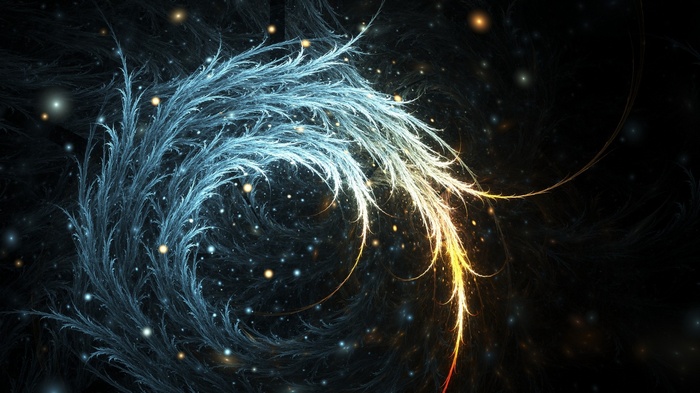 Abstract fractal spiral with blue and yellow light