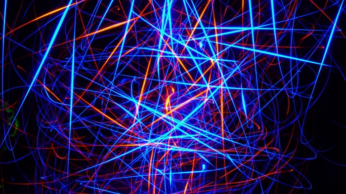 Abstract light painting with blue and orange lines