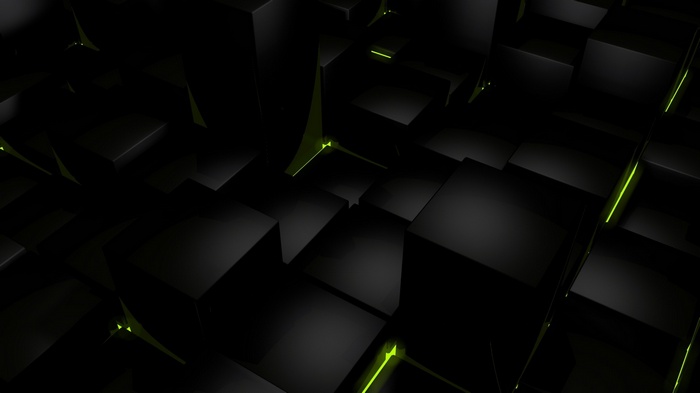 Dark cubes with neon green accents