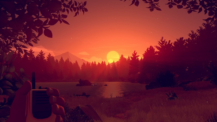 Firewatch: Sunset over a forest lake