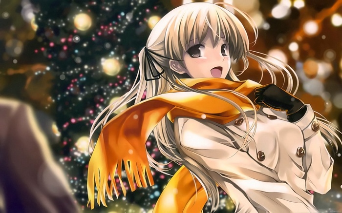 Anime girl with blonde hair and orange scarf
