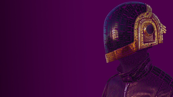 Daft Punk helmet made of text