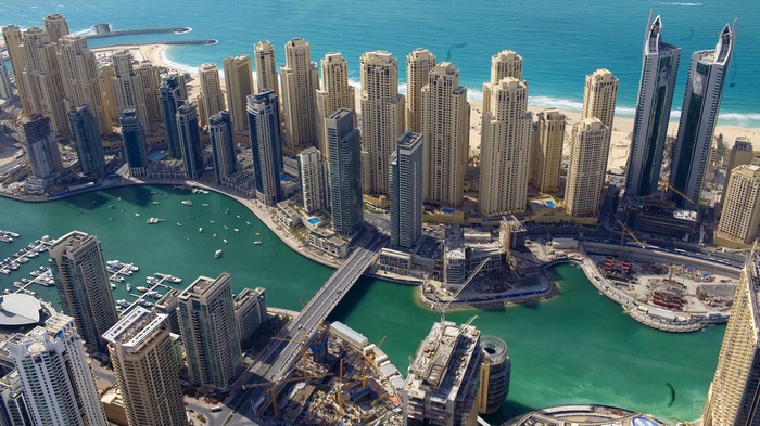 Dubai Marina skyscrapers and waterfront