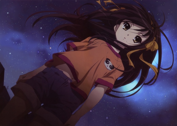 Haruhi Suzumiya looking up at the starry sky