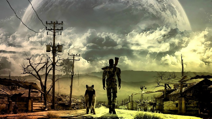 Fallout 3 fan art of a lone wanderer and dog