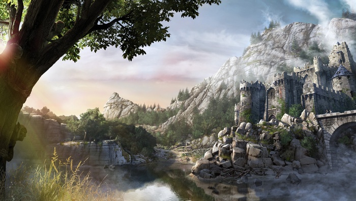 Gothic 4 Artwork: Castle on a Rocky Mountain by a Lake