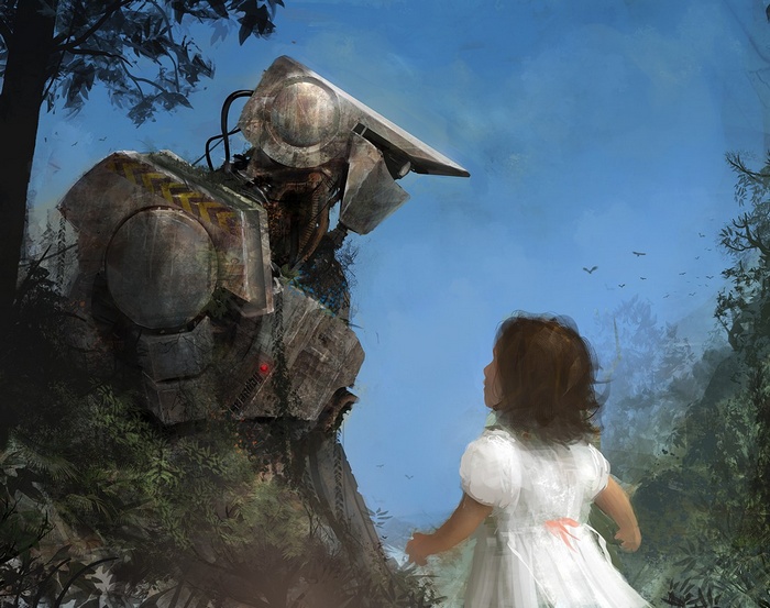 Girl and Robot in a Forest