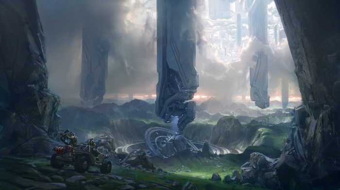 Halo UNSC Warthog in a Forerunner landscape