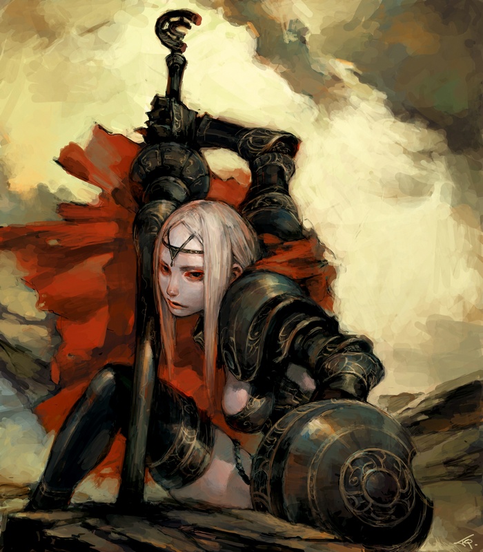 Fantasy warrior girl with sword and shield