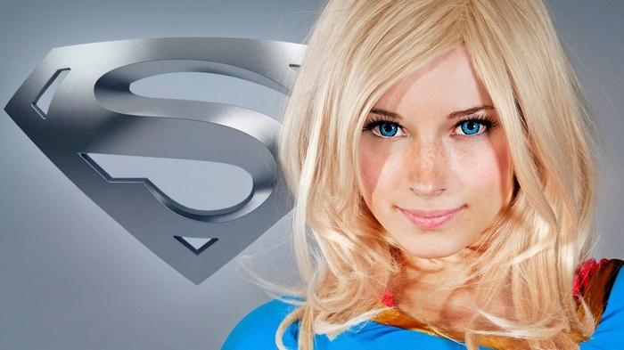 blue eyes blonde Supergirl Enji night long hair superhero looking at viewer model women cosplay