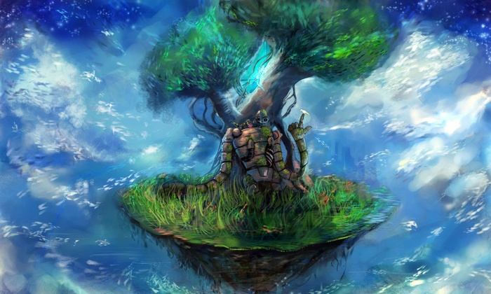 Castle in the Sky Robot on a Floating Island