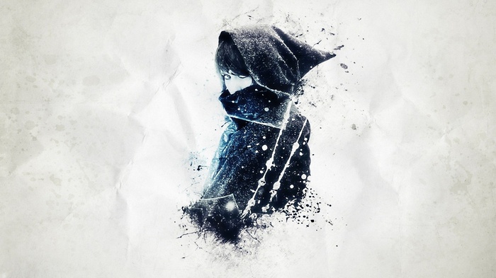 Artwork of a woman in a blue hood