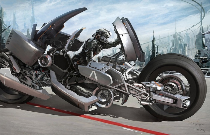 futuristic artwork cyborg motorcycle science fiction