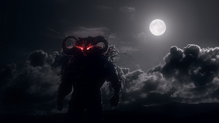 Dahaka with red eyes under the moonlight