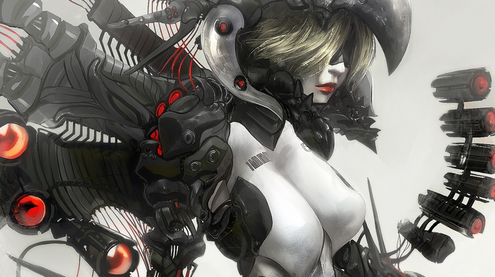 Cyborg woman with mechanical enhancements