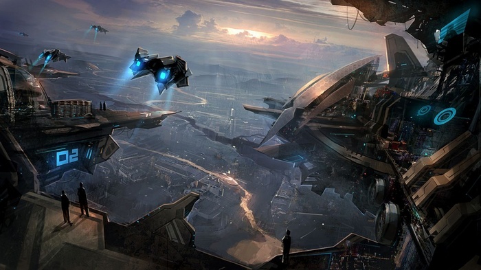 Futuristic Spaceship City Concept Art