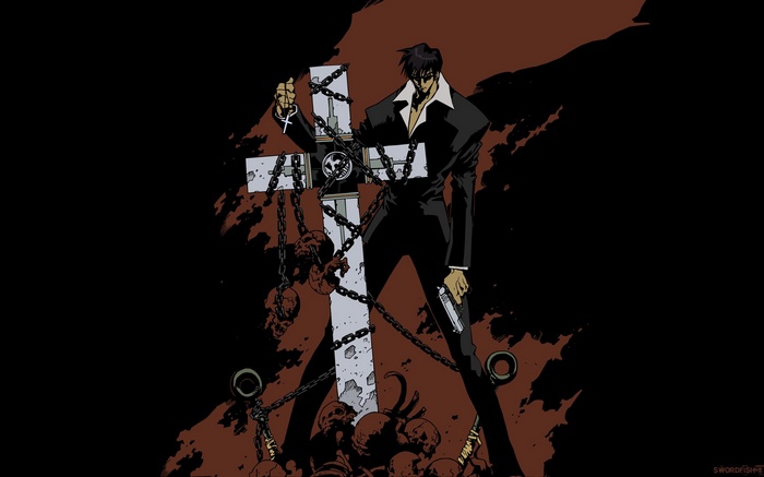 Nicholas D. Wolfwood with a cross and gun