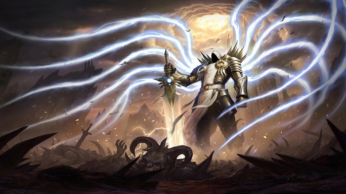 Tyrael from Diablo III with glowing wings