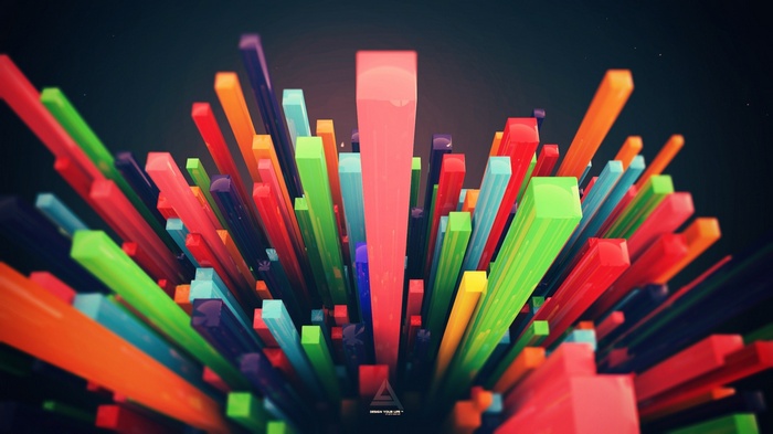 Abstract colorful geometric shapes with depth of field