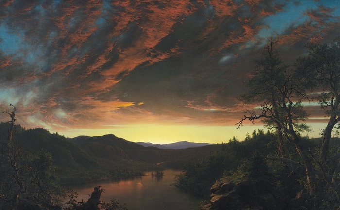 Painting of a Sunset Landscape with Clouds