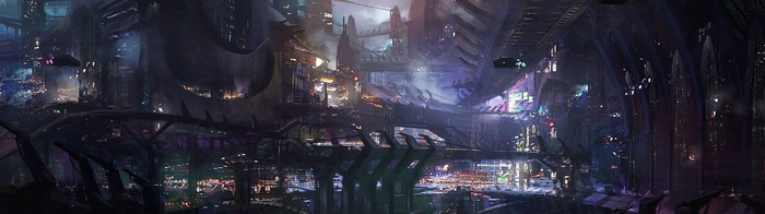 Futuristic city concept art by James Paick