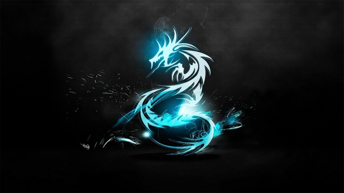 Blue tribal dragon with glowing effects