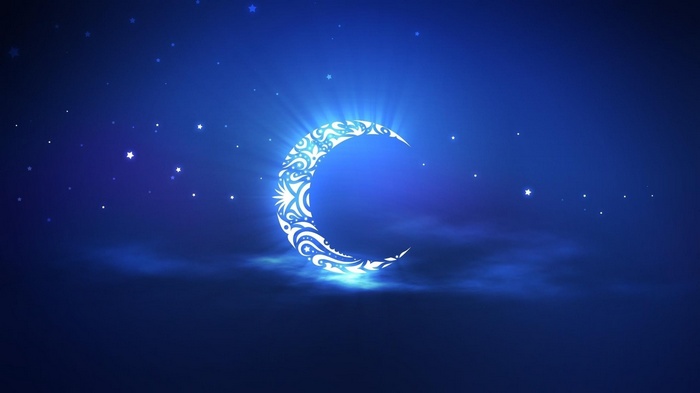 Crescent Moon with Stars on a Blue Night Sky