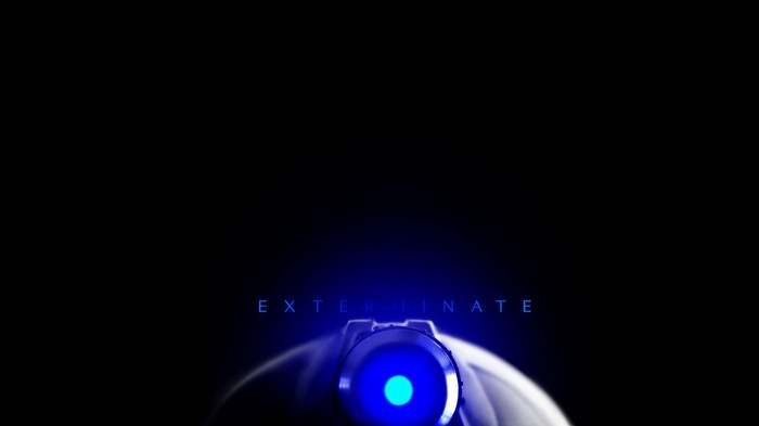 Dalek Exterminate text with blue light
