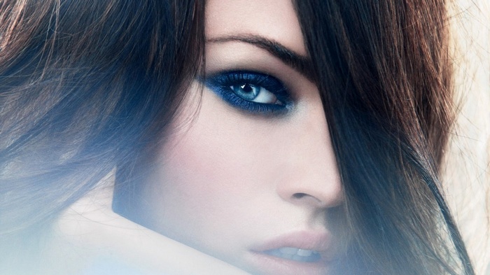 Megan Fox with blue eyeshadow